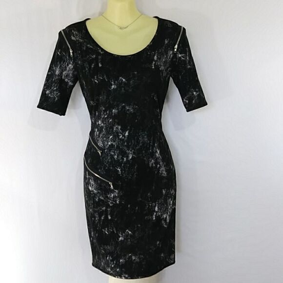 GIANNI BINI DRESS ZIPPER ACCENT ABSTRACT PRINT MINI FORM FITTING NWOT~S… - Picture 6 of 8